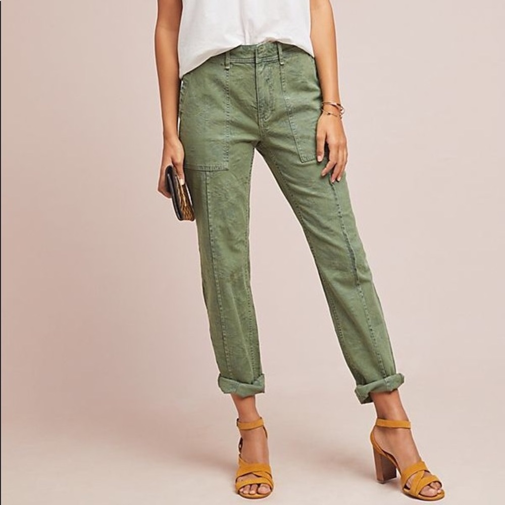 Anthropologie Green Jacquard Wanderer Utility Pant